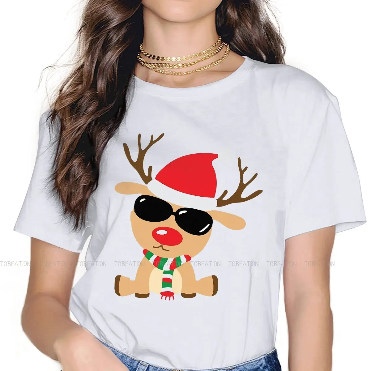 

Cute Reindeer with Glasses Female Shirts Merry Christmas Happy New Year Loose Vintage Women Top Harajuku Casual Feminine Blusas