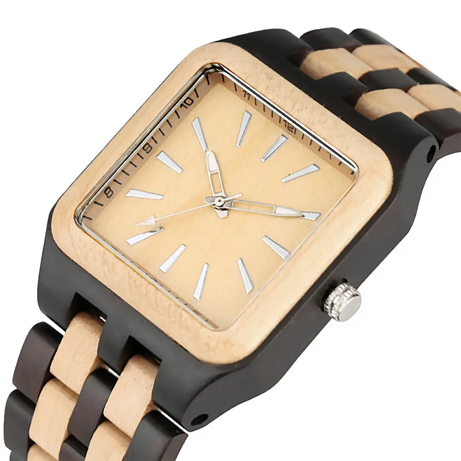 Часы мужские с деревянным браслетом повседневные квадратные из эбенового дерева