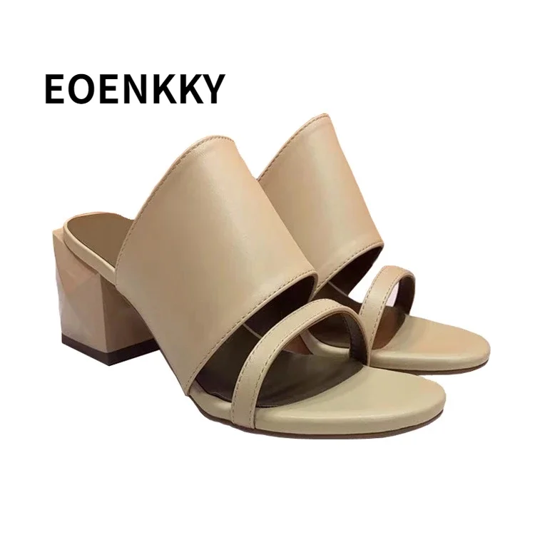 

2021 Summer Women Slipper Square Heels Ladies Sandal Shoes Low Open Toe Business Casual Slides Beach Sandalias Big Size 35-42