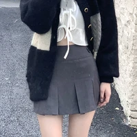 houzhou vintage gray pleated skirt women kawaii high waist mini skirts korean fashion school uniform harajuku streetwear autumn