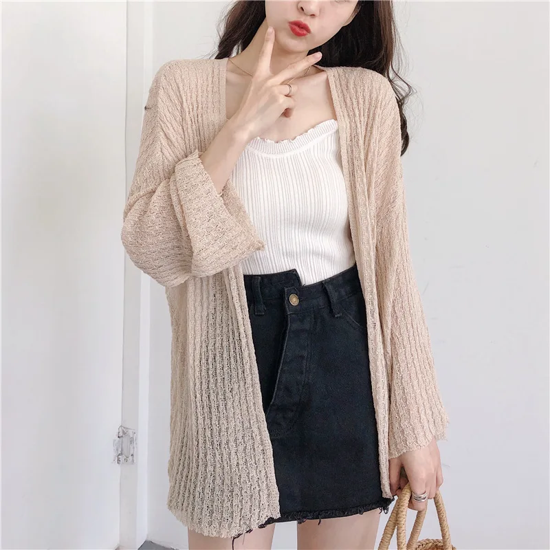 Hawiton Casual Cardigan Sweaters Women Hollow Out Knitted Summer White Knitwear Cardigans Open Front Long Sleeve Female Sweater |