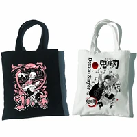 nezuko chibi kimetsu no yaiba women canvas tote shopping bag girl demon slayer student teacher supplies large capacity ins