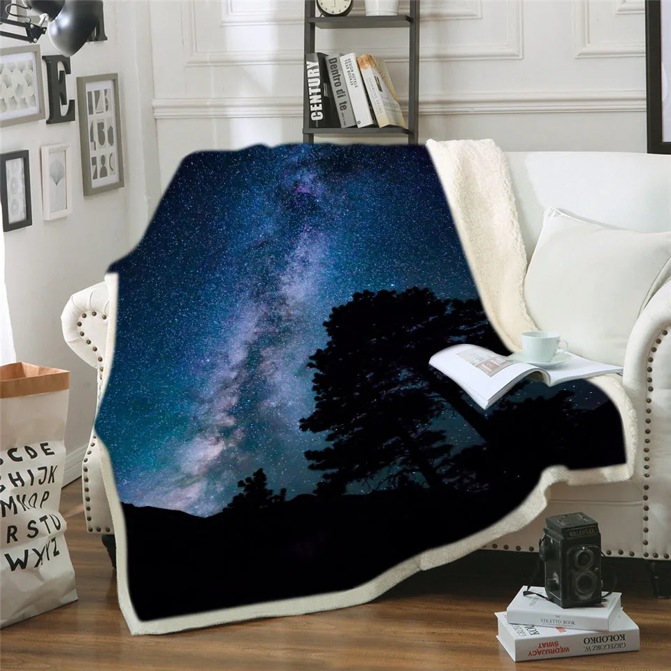 

Одеяло Galaxy Sherpa с принтом Вселенной, плюшевые пледы, покрывало для дивана, тонкое одеяло