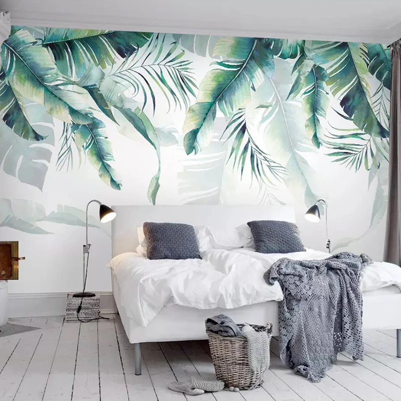 

Drop Shipping Custom Photo Mural Wallpaper Retro Tropical Rain Forest Palm Banana Leaves Wall Painting Sofa 3D Wall Paper