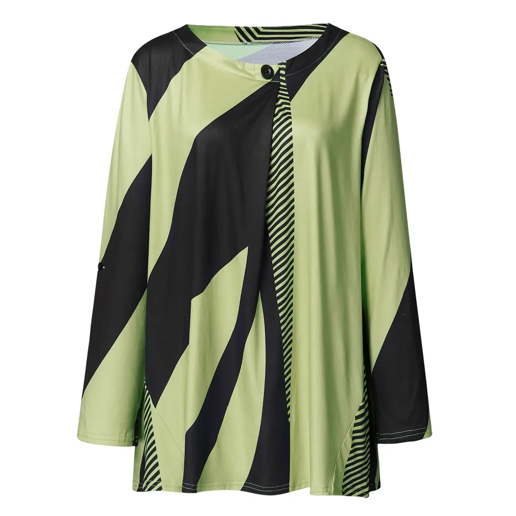 5XL Мода плюс размер полосатая блузка Повседневная зимняя Дамская свободная