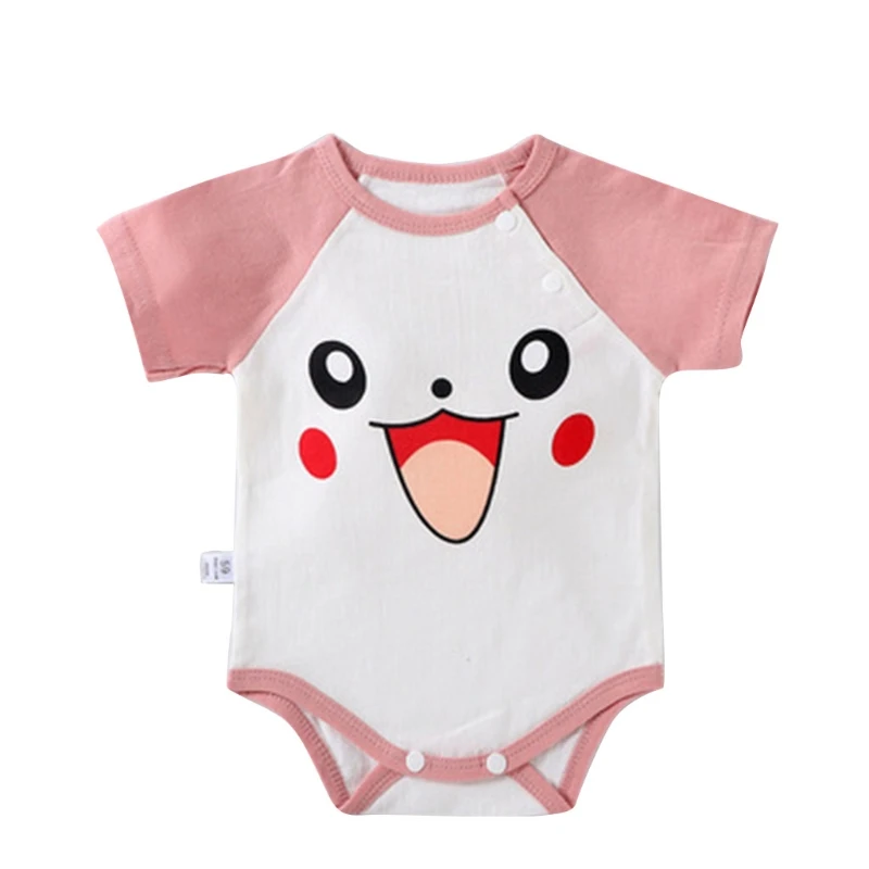 

Newborn Infant Baby Raglan Short Sleeve Bodysuit Cute Cartoon Print Cotton Onesies Romper Buttons Summer Playsuit Outfit