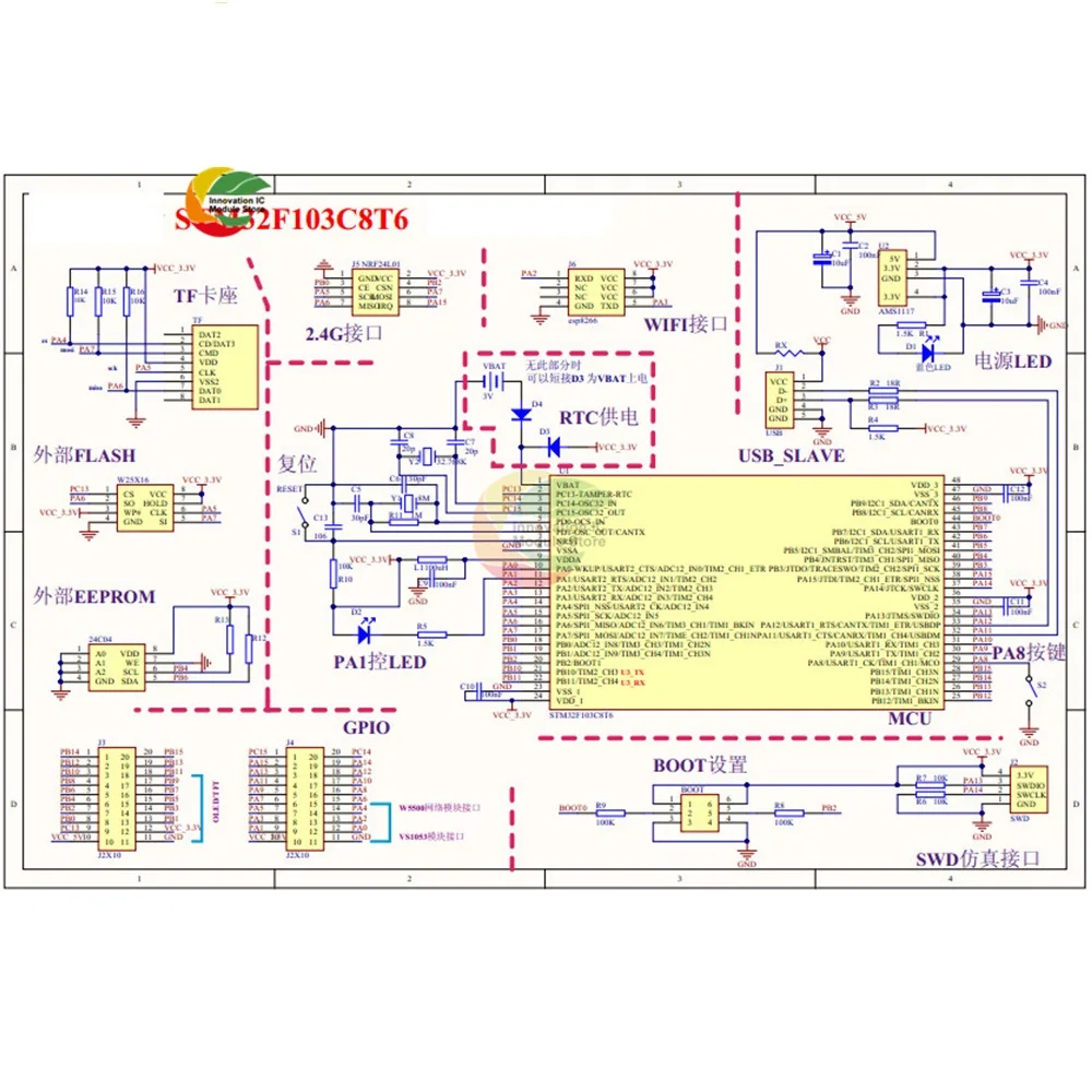 Макетная плата Ziqqucu Mini STM32F103C8T6 ARM STM32 51 с модулем Core Wi-Fi ESP8266 Интерфейс NRF24L01 кабелем |