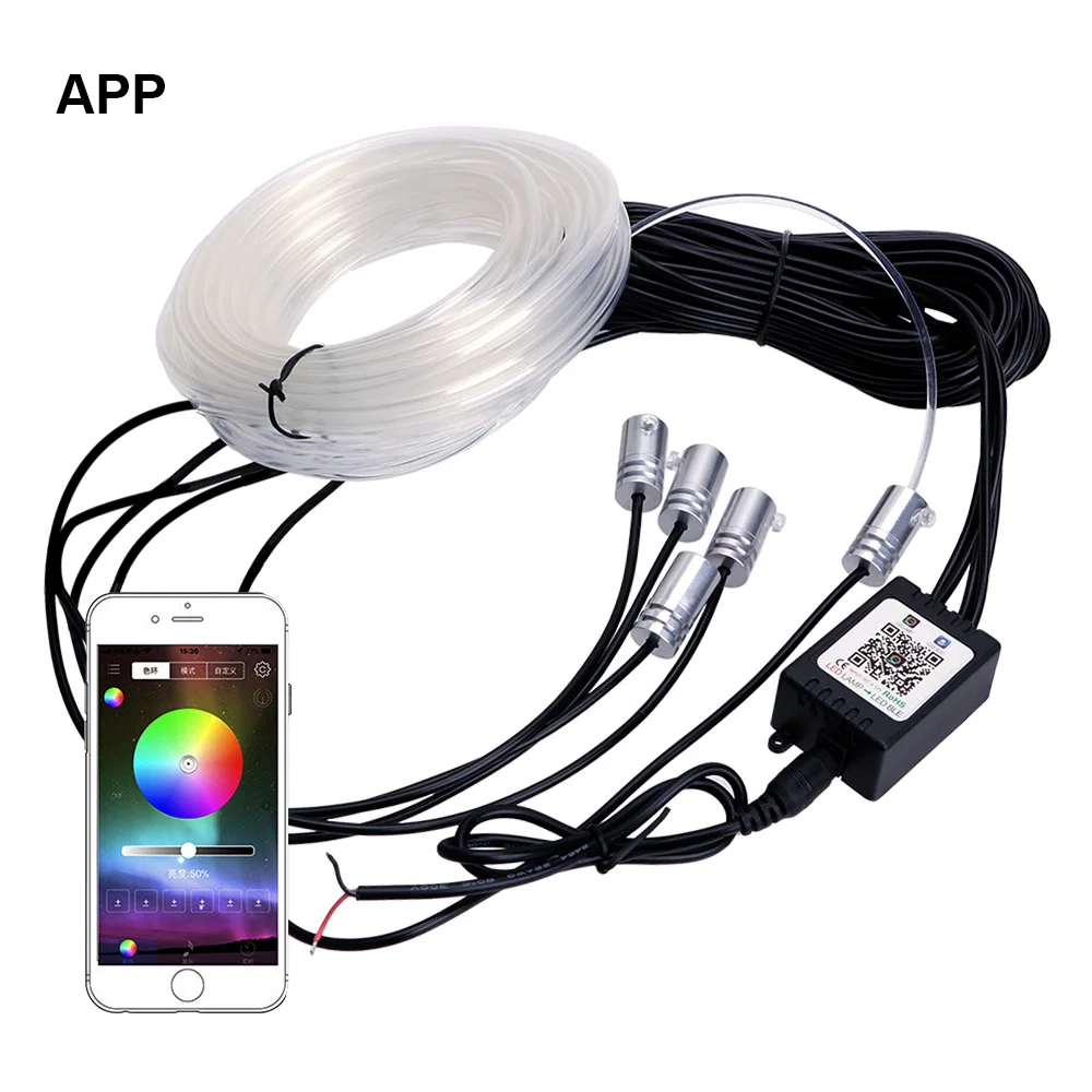 

LEEPEE Car Interior Light Ambient Lamp App Control Auto Decorative Light Fiber Optic Atmosphere Lamps RGB Remote Control 6 Meter