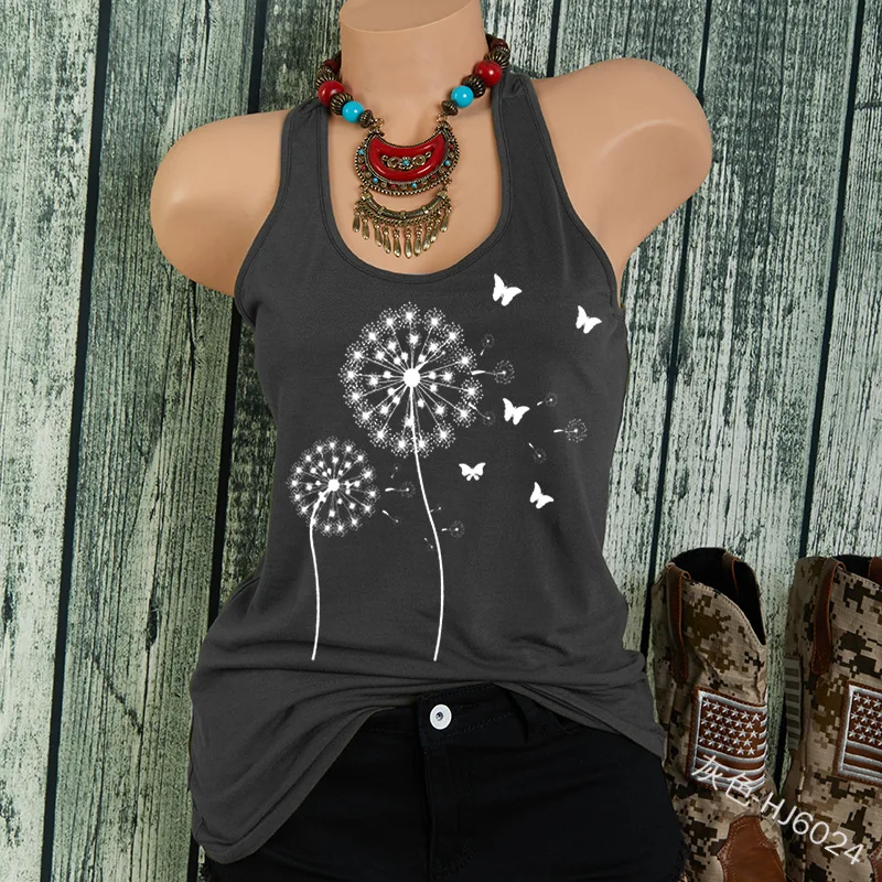 

WEPBEL Printed Loose Vest Women's Casual Vest Summer Fashion Sleeveless O-Neck Vest Top