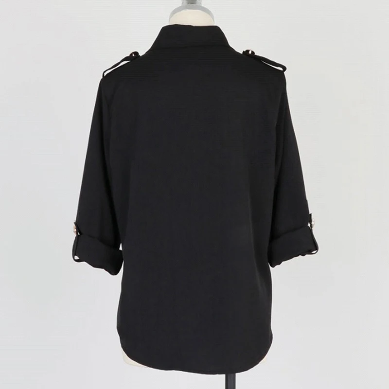 

Women Blouse Casual Color New Lapel Long Sleeve Loose Shirt Double Pockets Button Shirt Fashion Tide Spring Autumn 2021