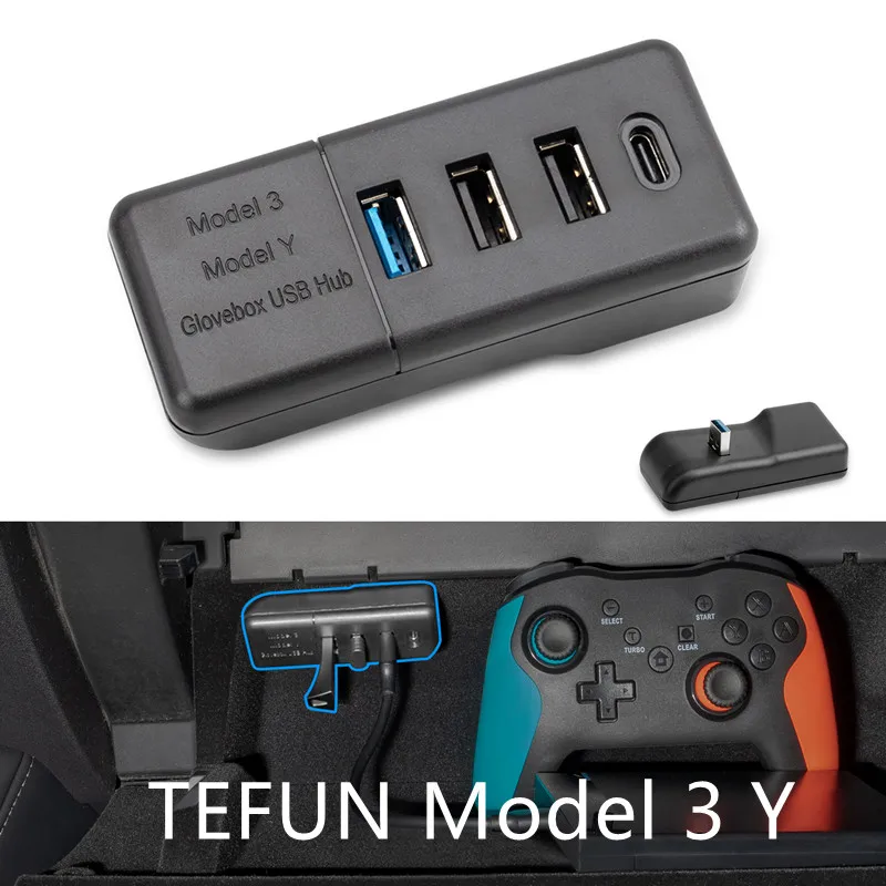 

New For 2021 Tesla Model 3 Y HUB Tesla Model 3 Y Accessories USB Splitter Hub Docking Station Glove Box HUB Extender Charger