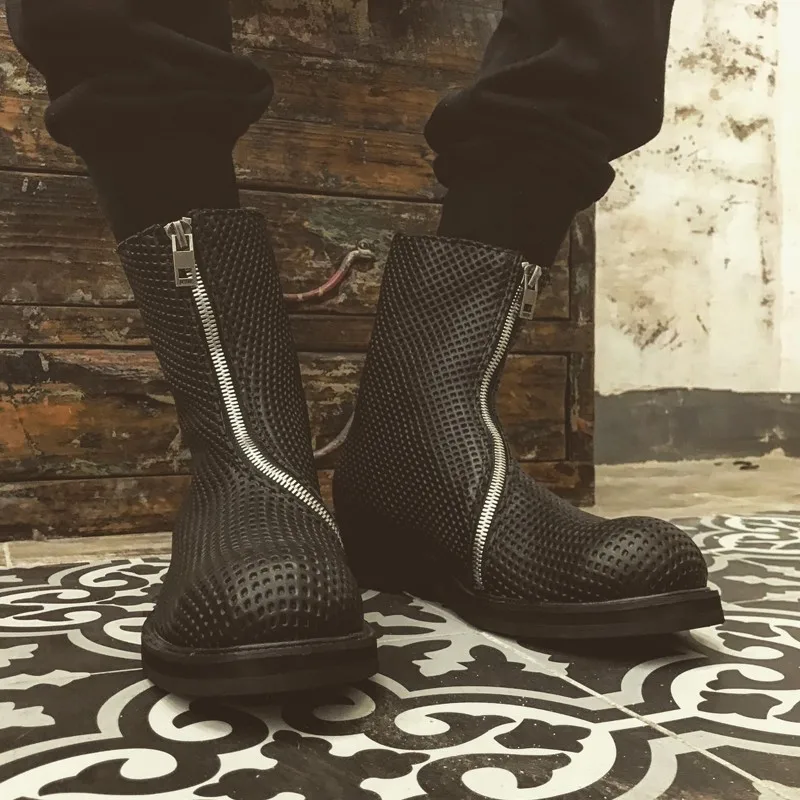 Ажурные дышащие мужские сапоги до середины икры в стиле Харадзюку винтажные