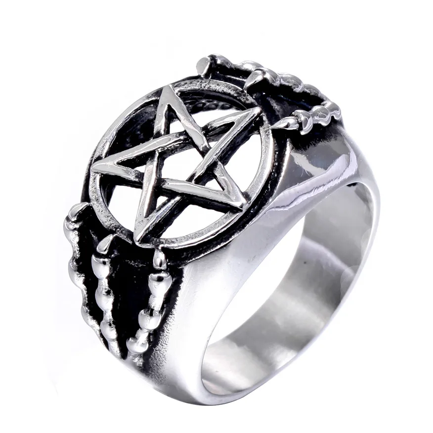 

Trendy Punk New Man Ring Pentagram Baphomet Goat Sulfur Leviathan Cross Satan Devil Symbol Ring Jewelry Accessories