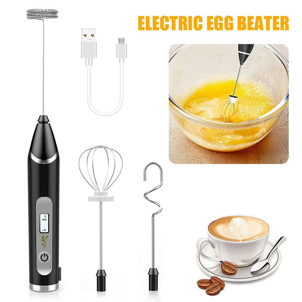 

2021 Milk Frother USB Rechargeable Electric Foam Maker with 3 Stainless Steel Whisk 3 Speeds Egg Beater Drink Mixer Mini Blender