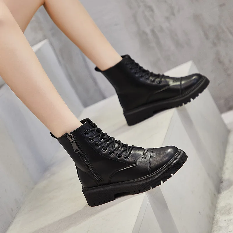 

NAKKESHMEN-Add Velvet Boots Women British Winter 2021 New Joker Students Warm Boots Women's Platform Boots