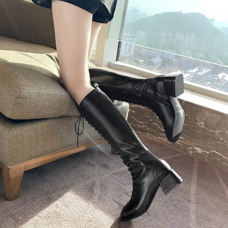 Женские ботфорты из натуральной кожи на низком каблуке Размеры 35 43|Ботфорты| |