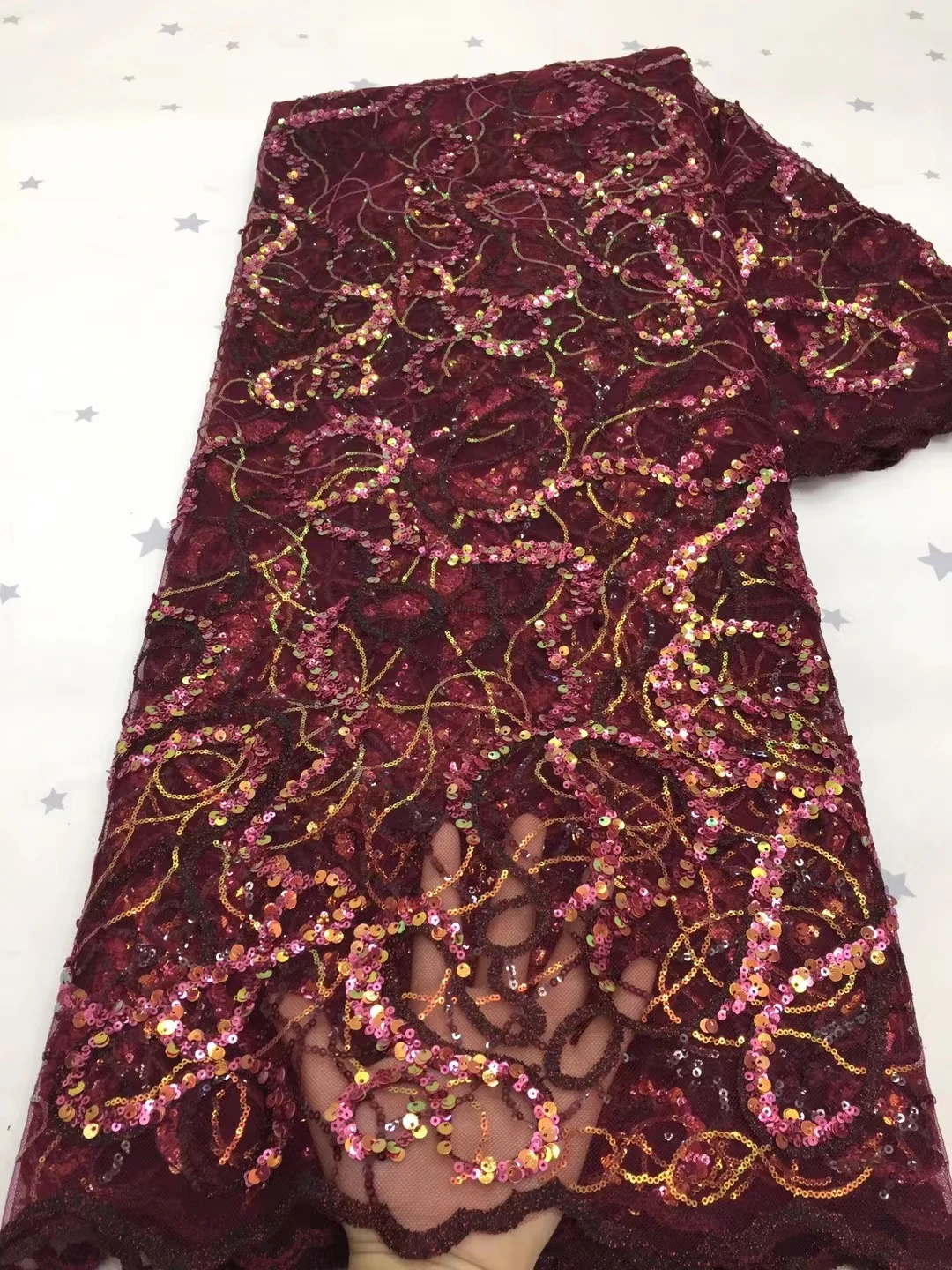 

Wine Luxury sequins African Lace Fabric 2021 High Quality Nigerian Women Wedding Party Embroidery Lace Fabric