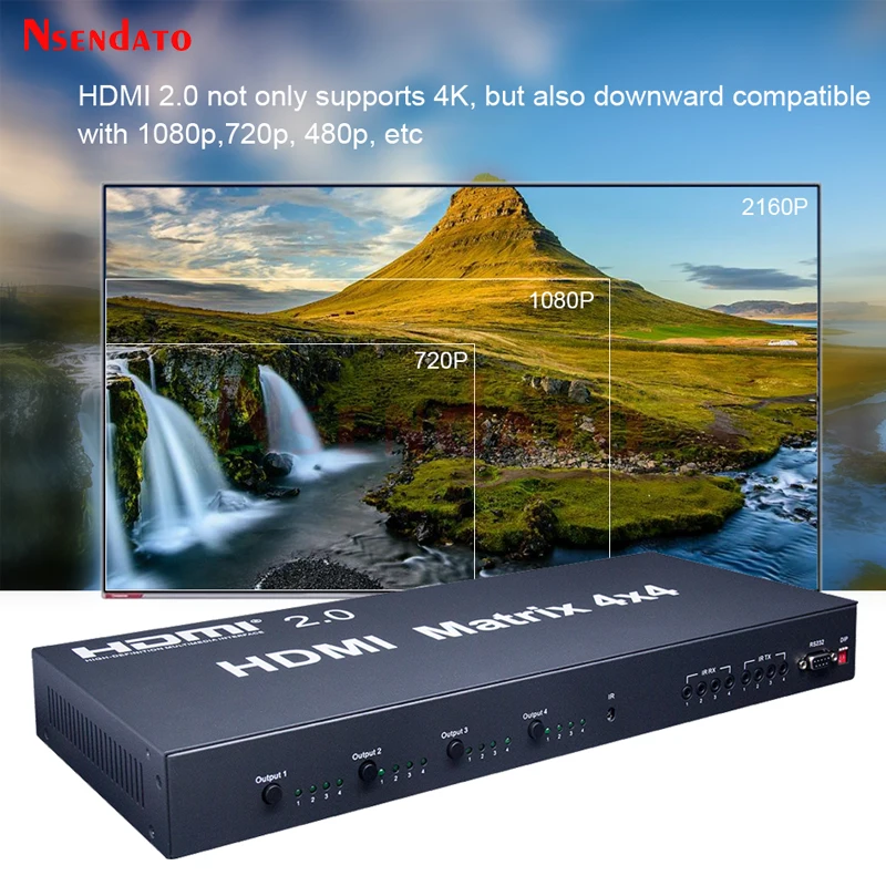 

Матричный Коммутатор HDMI 4x4 4k 60 Гц, профессиональный матричный переключатель HDMI, сплиттер 4 в 4 выхода с адаптером EDID Vide для монитора ПК