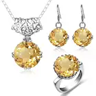 Szjinao 925 Серебряный набор украшений для женщин сверкающие желтые кристаллы кулон серьги кольцо набор роскошные ювелирные украшения свадебные подарки