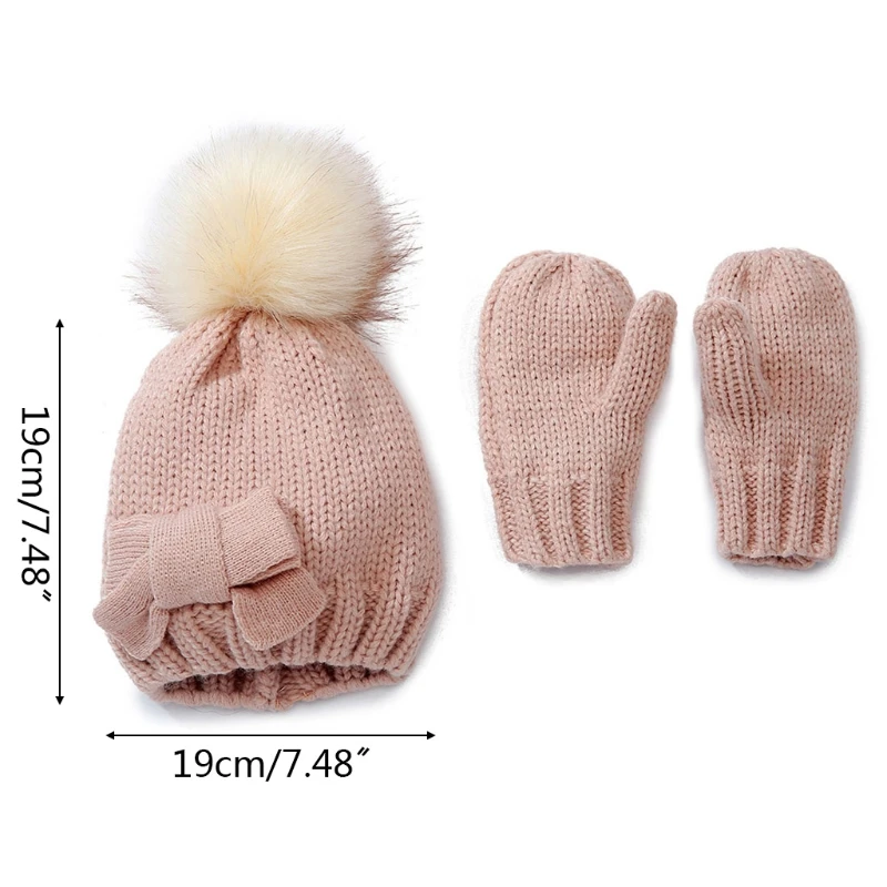 

Kids Warm Knit Hat Gloves Cold Weather Set Child Cap Beanie Winter Mitten Gifts 23GD