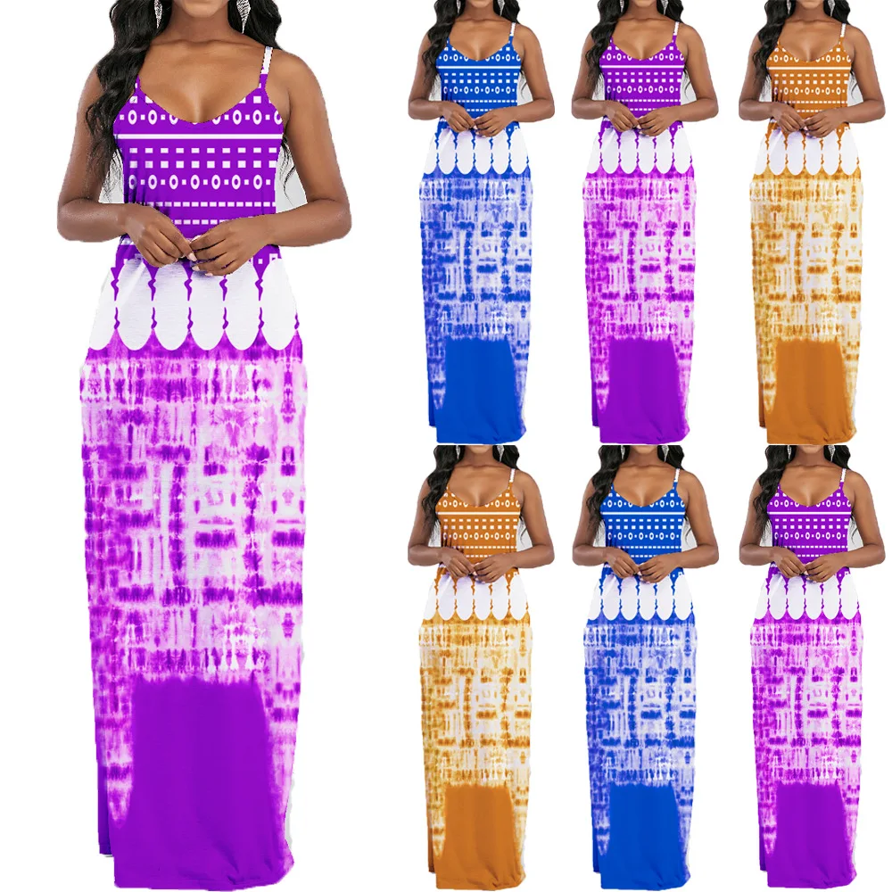 

Women Dresses Ladies Sleeveless V-Neck Camisole A-Line Camisole Casual Printed Long Dress for Women 2021 Fashion Mujer Vestido