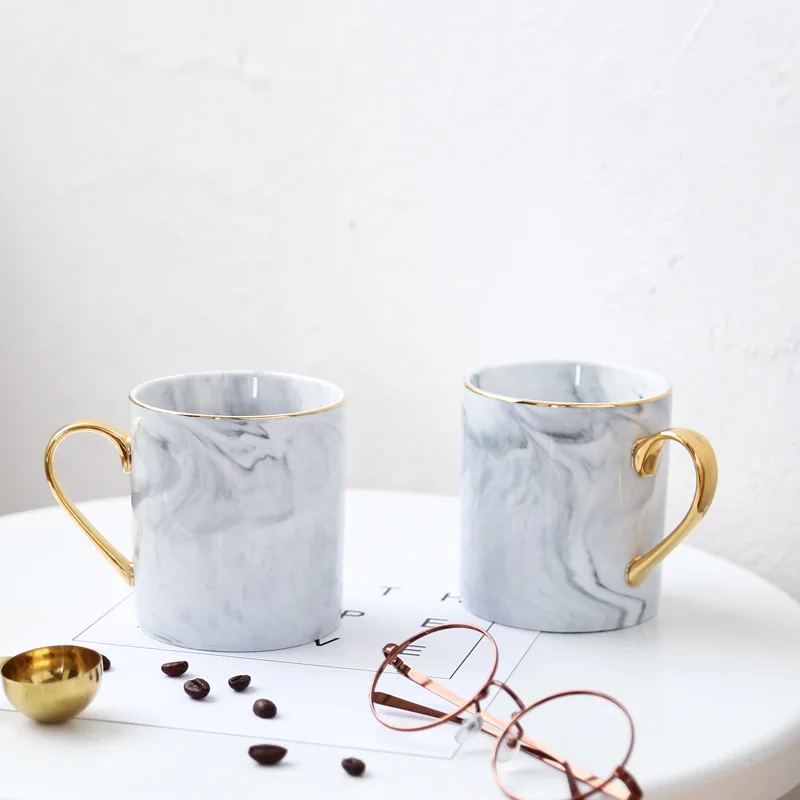 

Gold Handle Ceramic Mug Bone China Cup Grey Pink Colors Travel Coffee Mug Marble Pattern Phnom Penh Tea Milk Cups and Mugs Gifts