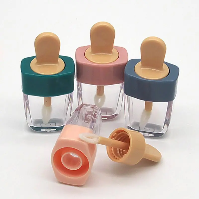 

6ml Ice Cream Shape Transparent Mini Lip Gloss Tube Empty Lip Balm Container With Lid Rubber Inserts Lipstick Samples Dispenser