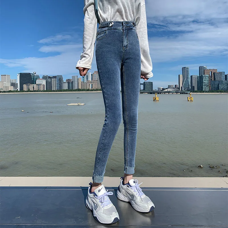

Casual Small Feet Pants Slim Fit 2021 Retro Fashion Trend Skinny Denim Trousers Women