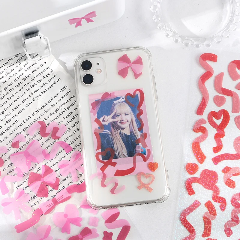 Yoofun 1pc Kawaii Colored Ribbon Laser Stickers shanggu Colorful Binders Cute Journal Decoration DIY School Supplies Stationery |