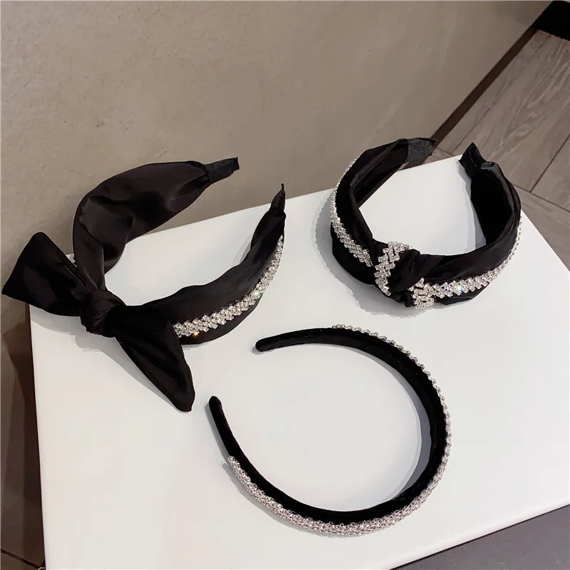 

Headbands For Women Girls Korean Wide Fabric Hair Band Accessories Fashion Black Zircon Adult Diademas Bandeau Cheveux Wholesale