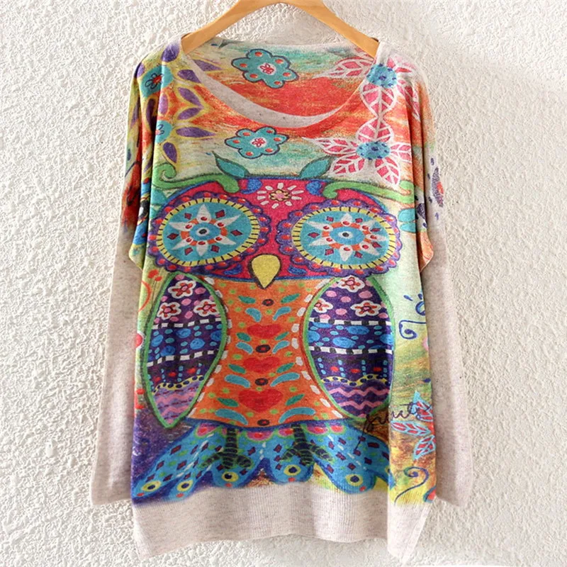 Artguy New Fashion Autumn Winter Clothing Women Sweet Print Sweater And Pullover Long Batwing Sleeve Jumper Knitwear Knitted Top | Женская