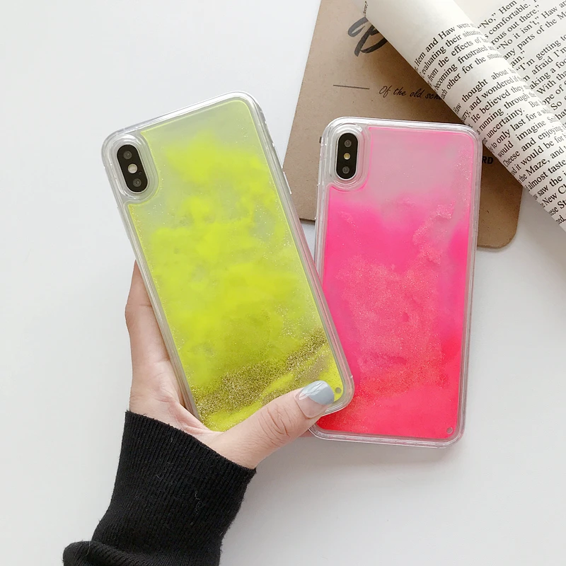 Quicksand Liquid Glitter Luminous Neon Sand Case For iphone 6 6S 7 8 Plus X XS 11 Pro MAX XR Back Cover Protective phone |