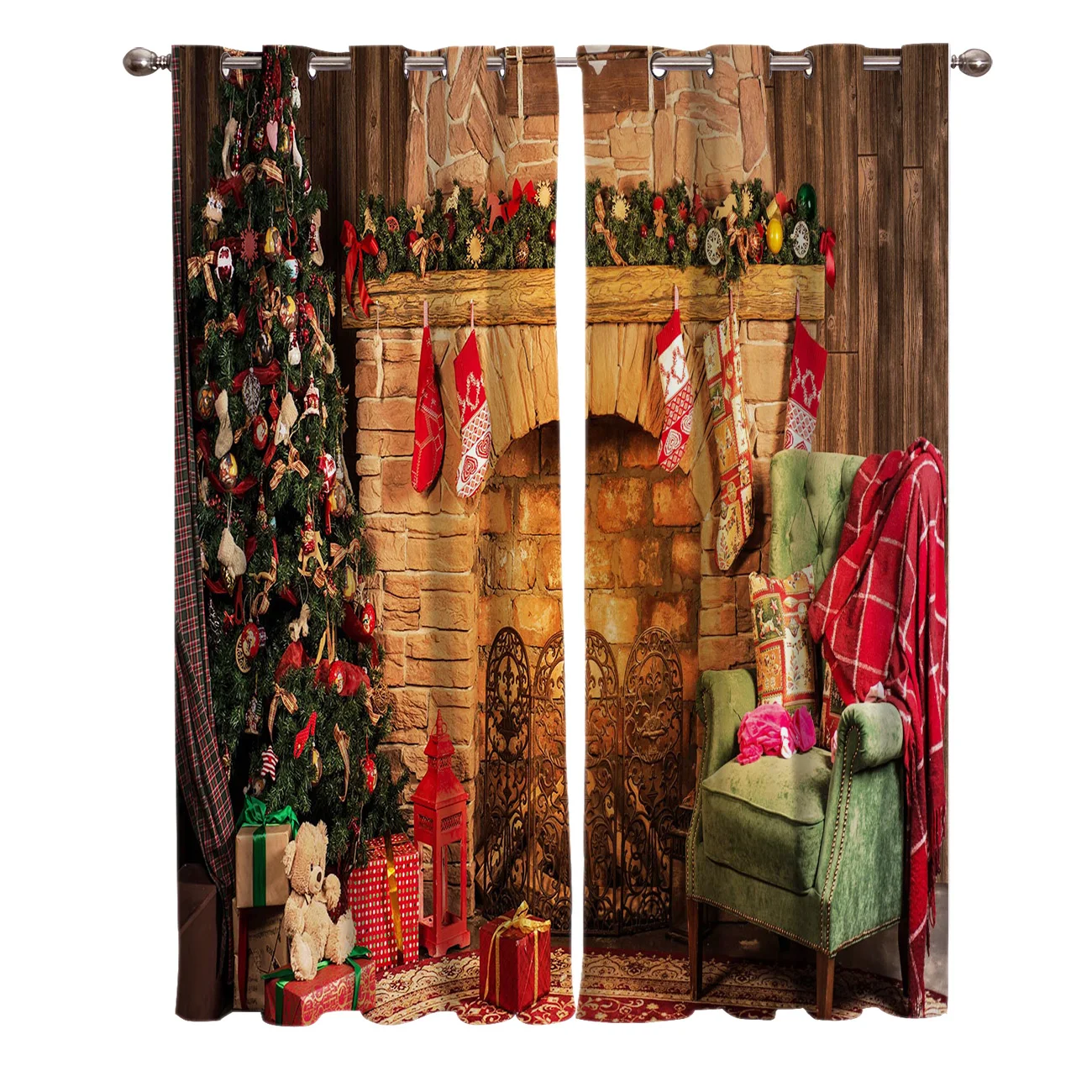 Рождественский домашний камин подарок Затемненные оконные занавески для