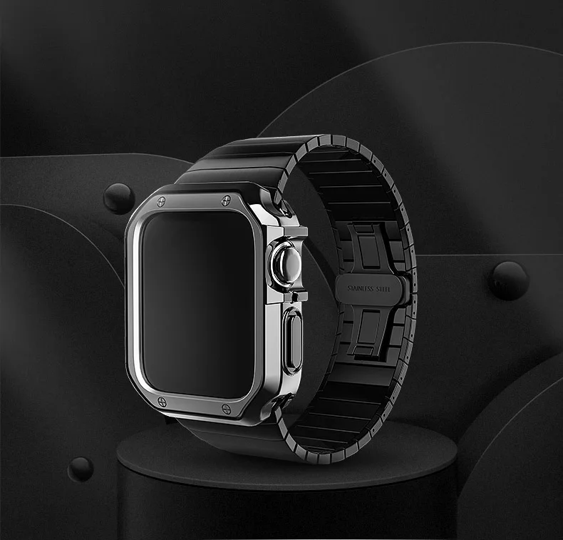 For Apple Watch Series 6 5 4 3 2 Band Strap 40mm 44mm 42mm Black Stainless Steel Bracelet Strap Adapter for iWatch Band 4 3 38mm