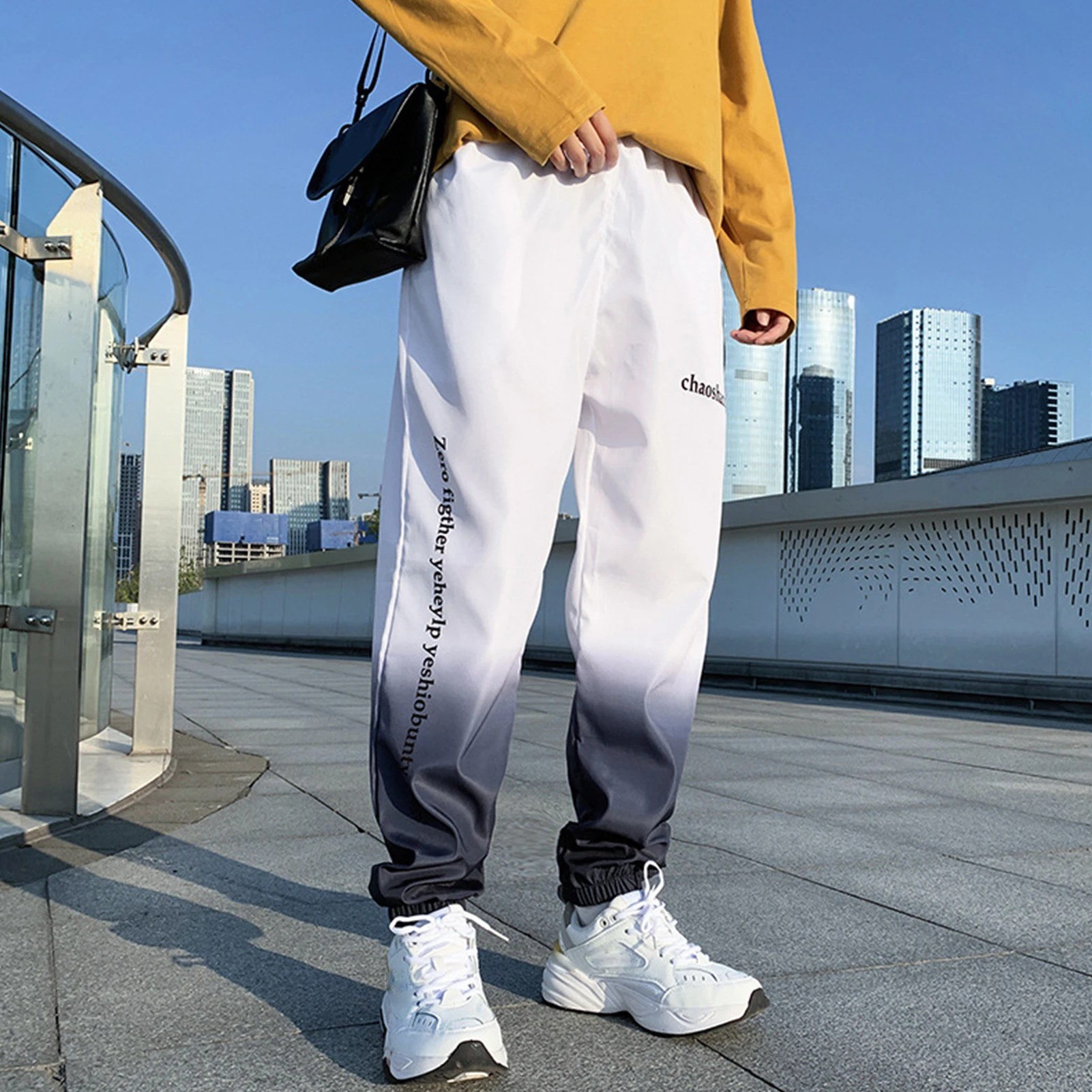 

Casual Pants Men Fashion Autumn Winter Gradient Color Letters Print Harem Pants Ankle Tied Trousers Hip Hop cargo pants for Male
