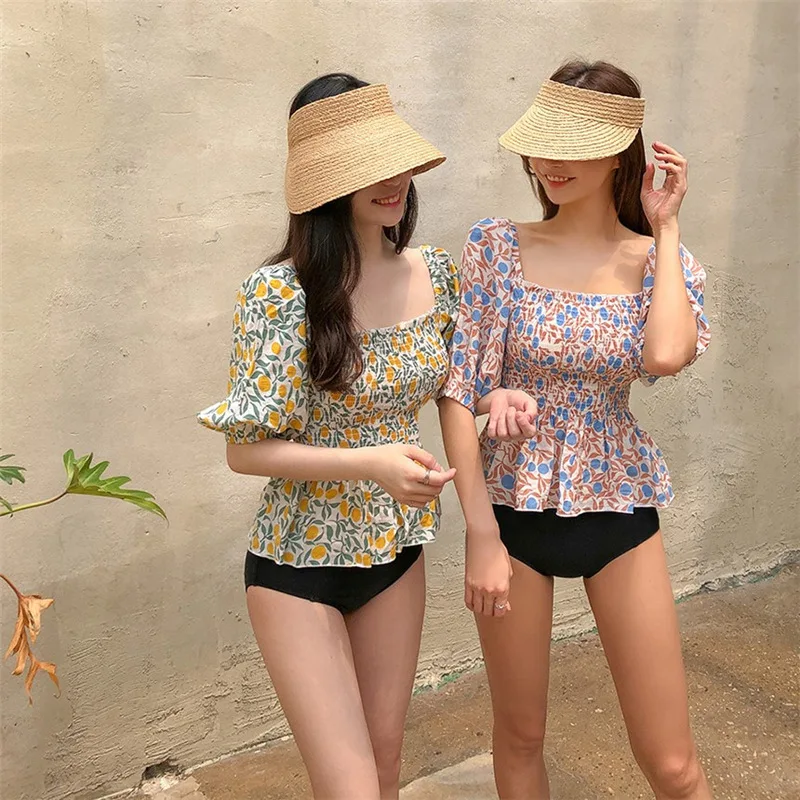 Купальный костюм с рюшами высокая талия милая одежда для плавания женский