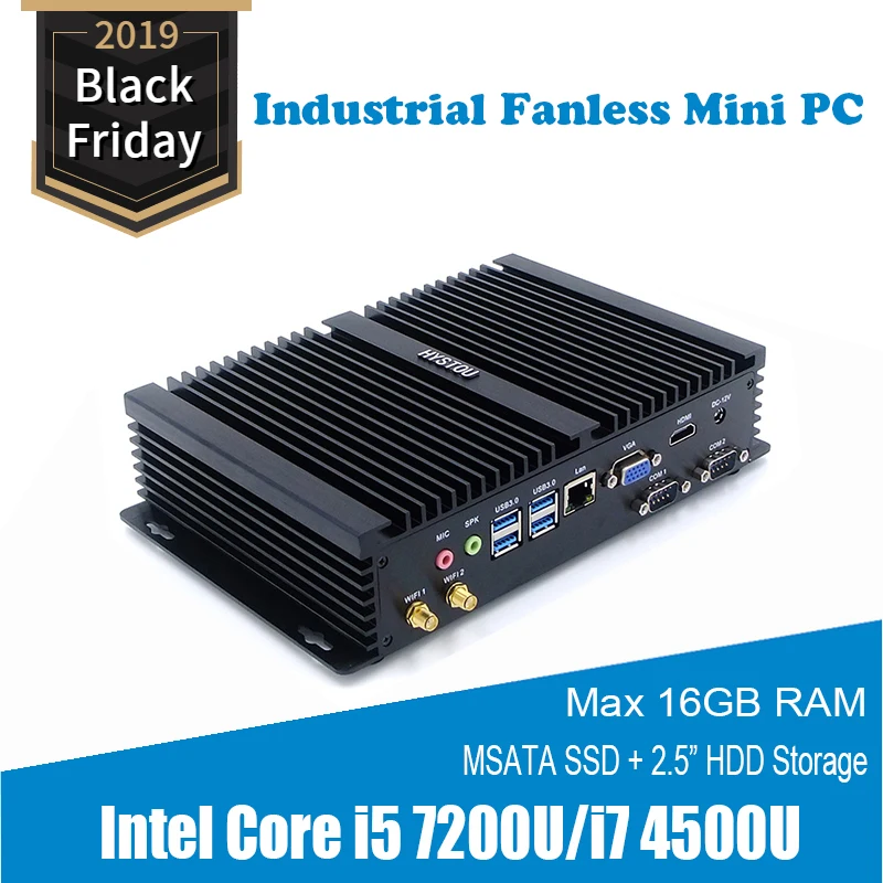 Industrial PC Core i5 7200U 2 RS232 COM Fanless Mini PC windows 7/ 10 linux HDMI VGA HTPC Intel Core i7 mini Computer i3 7100U