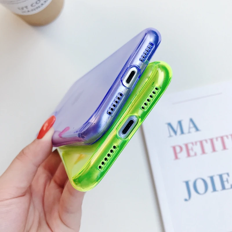 Флуоресцентный яркий неоновый зеленый цвет в горошек Прозрачный чехол для iPhone X XR