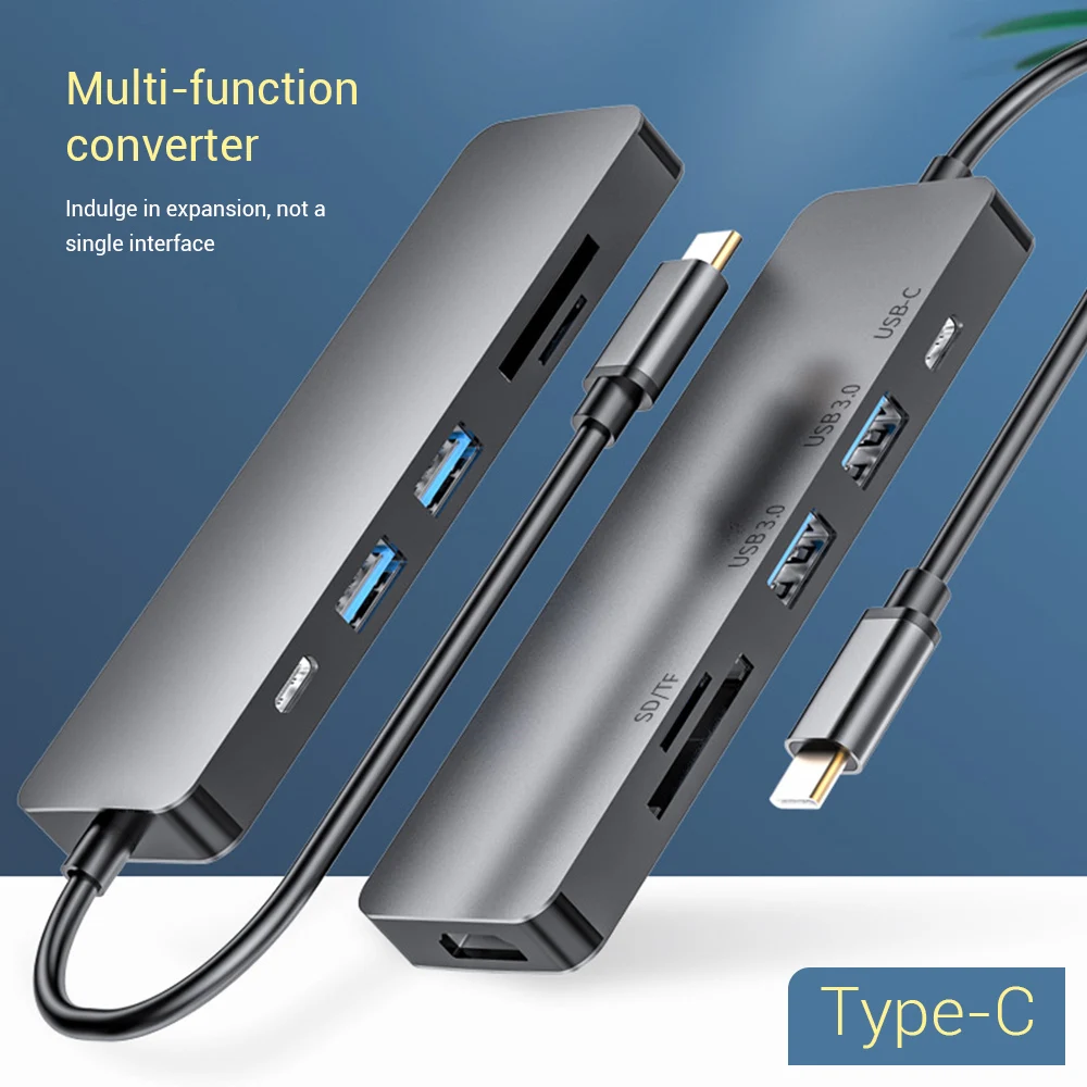 

6 In 1 Type C Hub USB C To USB 3.0 RJ45 SD/TF PD Fast Charging 4K HDMI-Compatible Converter Laptop Phone Docking Station