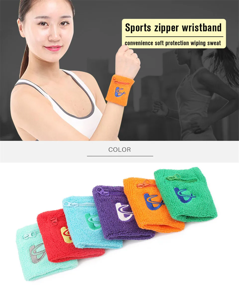 Карман на молнии спортивный браслет хлопок эластичная поддержка запястья для
