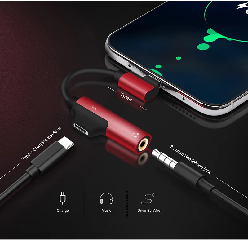 Переходник для наушников 2 в 1 с USB C на разъем 3 5 мм двумя штекерами Huawei Xiaomi Mi Note 7 8