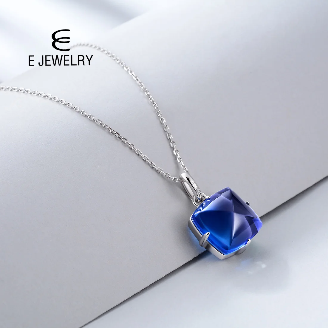 

E ювелирные изделия Серебро 925 синий хрустальный кулон из драгоценного камня ожерелье для женщин стерлингового серебра цепь ожерелье s Длин...