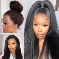 glueless headband wigs yaki straight lace front wigs natural color 13x6 synthetic lace front easy wear heat resistant fiber hair