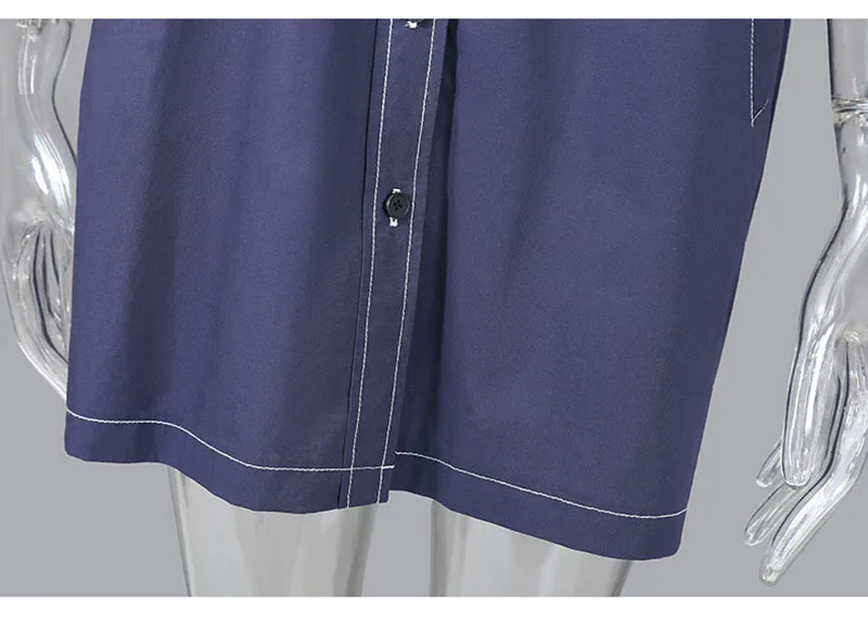 

[EAM] Women Blue Denim Big Size Spliced Blouse New Lapel Short Sleeve Loose Fit Shirt Fashion Tide Spring Summer 2021 1DD7368