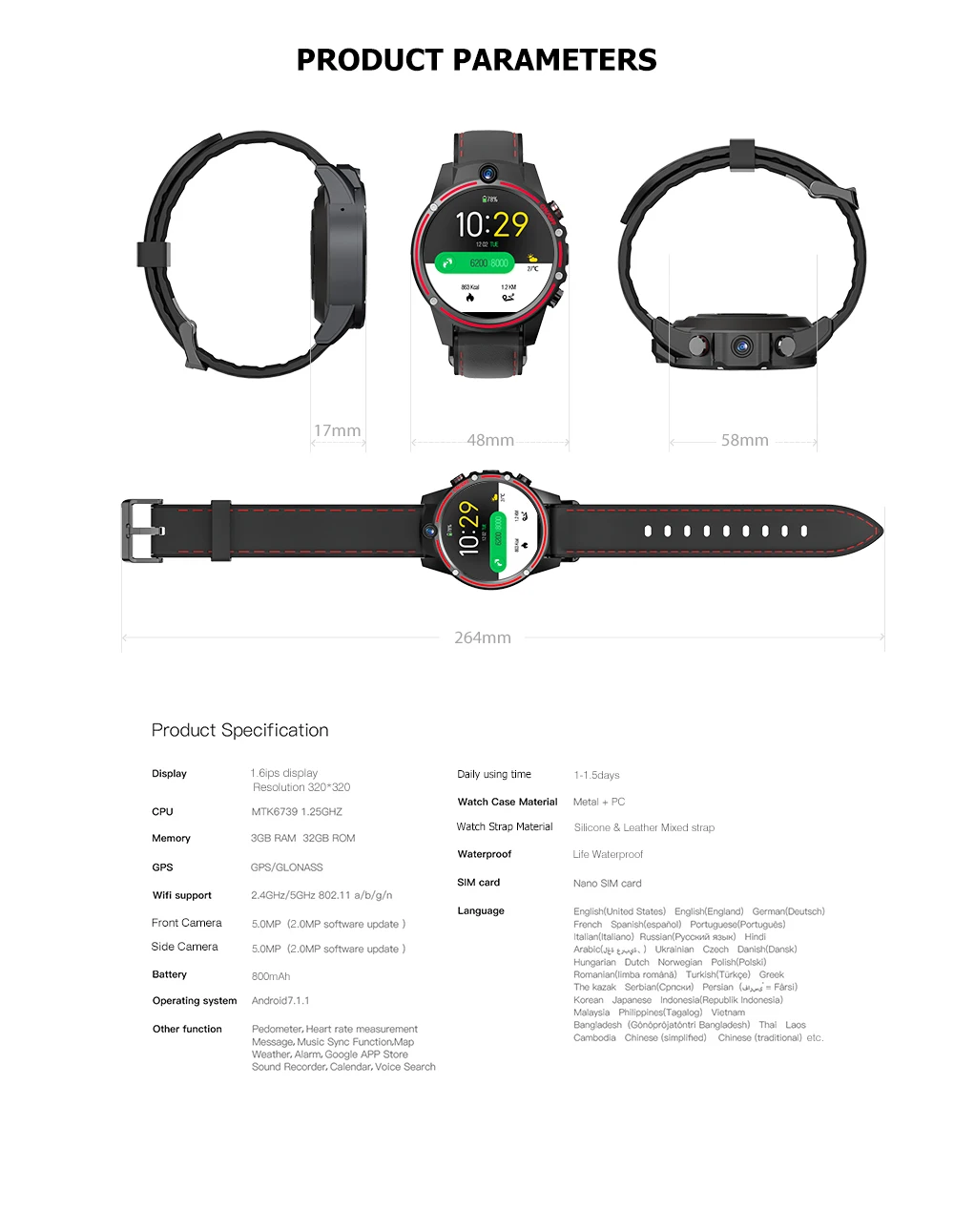 4G SmartWatch Android телефон 3 ГБ+ 32 ГБ 5Мп+ 5Мп двойная камера монитор сердечного ритма gps умные часы для мужчин для HUAWEI Watch 2 GT PK KW88