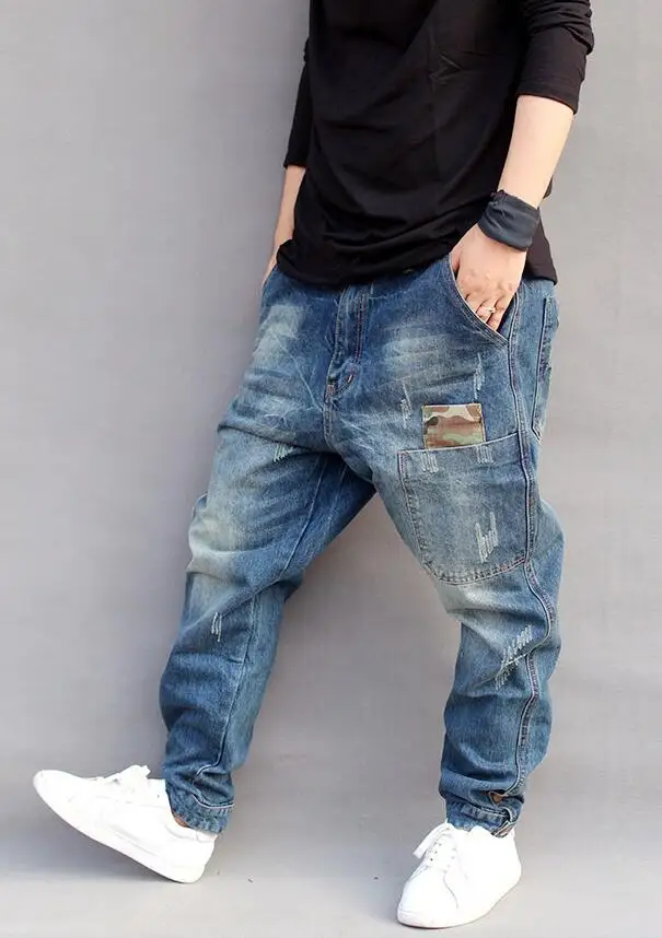 Men Harem Jeans Small Feet Men Casual Denim Pants Camouflage Patch Hip Hop Street Style Jeans Fashion Loose Baggy Jeans