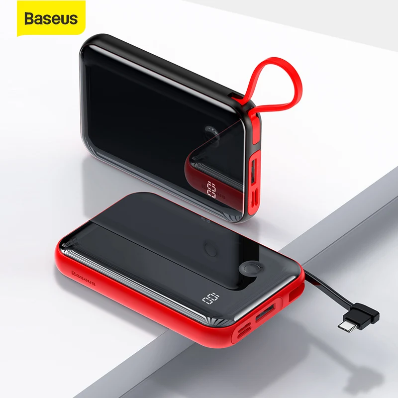 

Baseus 10000mah Power Bank With Cable Portable Charger Digital Display Type C USB Charger 3 Input 2 Output Powerbank For Phone