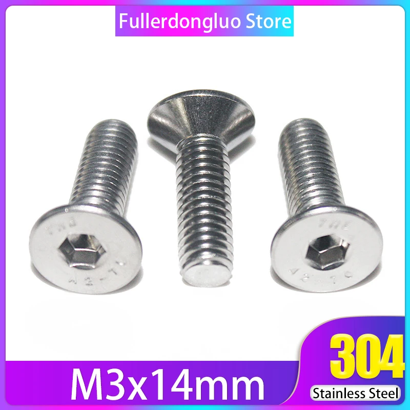 Винт M3x14 с плоской головкой из нержавеющей стали 100 шт. шестигранный (m3 14 м3 мм) |