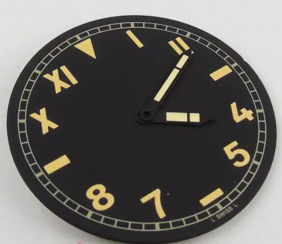 Классические 38 9 мм черные стерильные оранжевые часы с циферблатом + стрелки