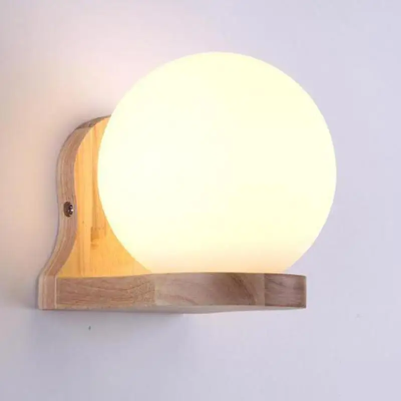 

Modern Bedside Wall Lamp Wood Led Lights Luminarias De Interior Wall Light Frosted glass cover Loft Led Sconce Indoor